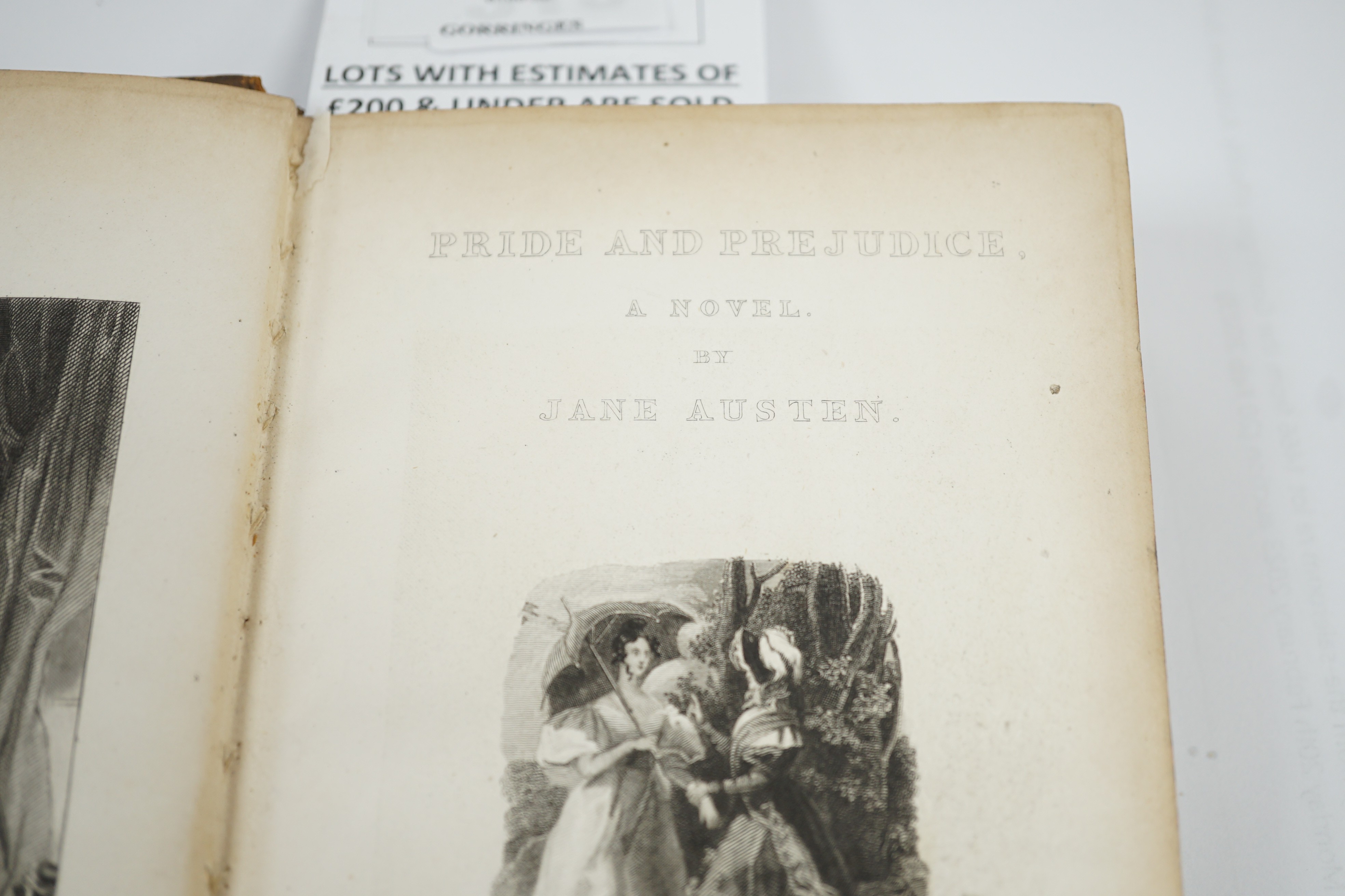 Austen, Jane - Pride and Prejudice. A Novel. First Collected Edition. pictorial engraved and printed titles, frontis; mid 19th century half calf and marbled boards, panelled spine with black label